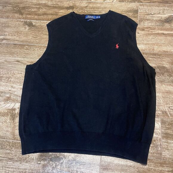 Polo Ralph Lauren Sweater Vest Mens XXL Black Pullover V Neck Pima Cotton 2XL - Picture 1 of 7